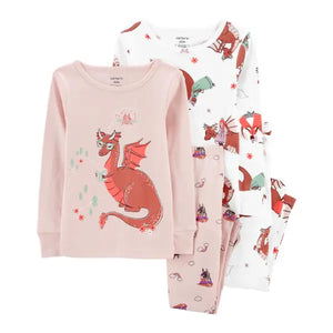 Toddler Girl's 4-Piece Dragon Snug Fit Cotton PJs