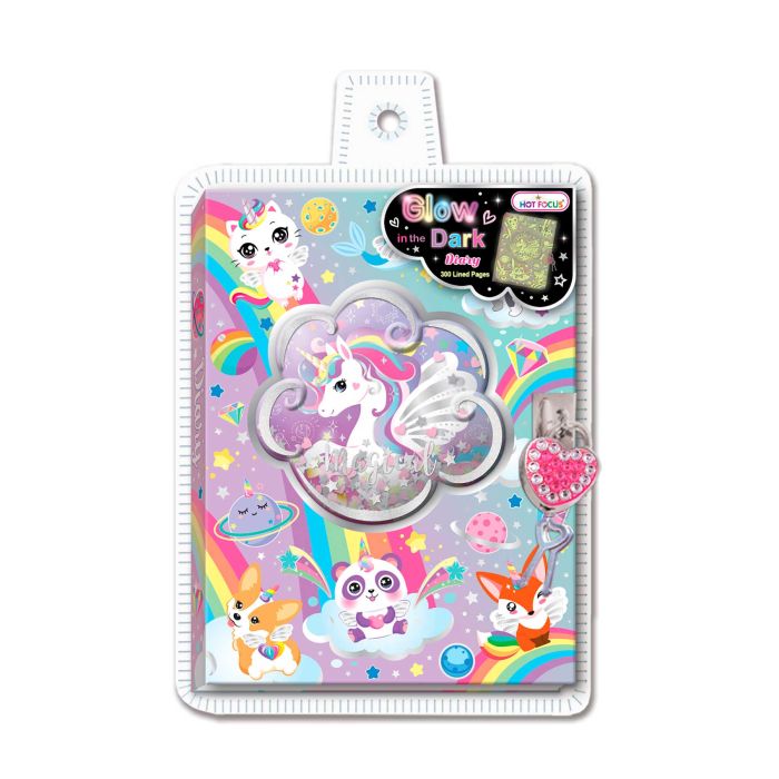 Hot Focus Secret Diary With Padlock & Keys, Unicorn, Glow-In-The-Dark