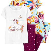 4-Piece Unicorn 100% Snug Fit Cotton PJs