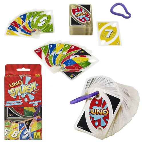 Mattel Games UNO Splash Card Game for Outdoor Camping, Travel and Family Night with Water-Resistent Plastic Cards