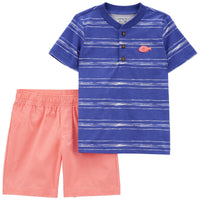 Toddler 2-Piece Striped Henley & Short Set