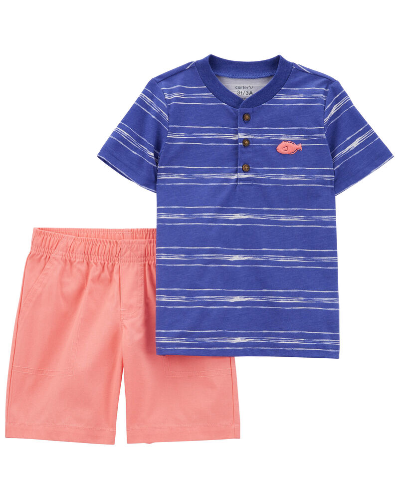 Toddler 2-Piece Striped Henley & Short Set