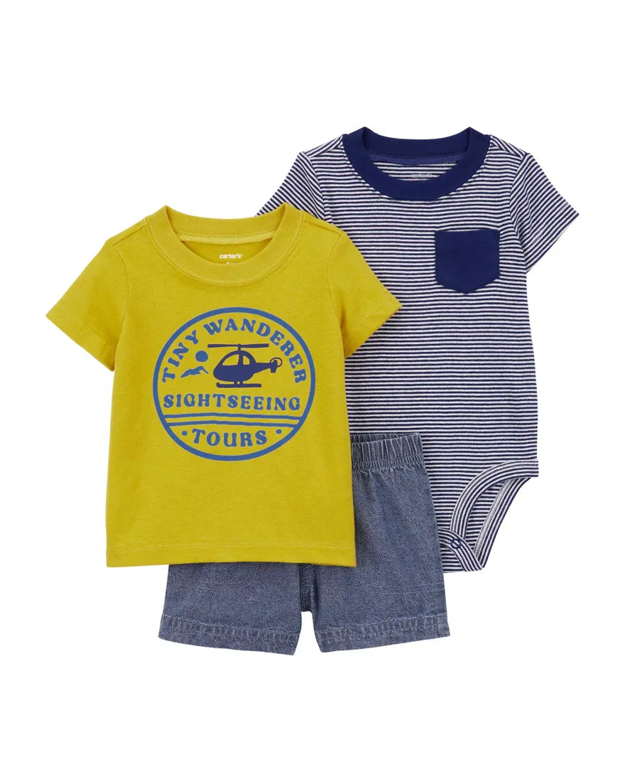 3-Piece Striped Little Shorts Set