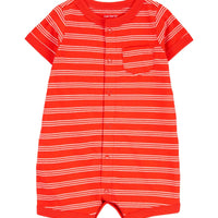 Striped Snap-Up Romper - Red