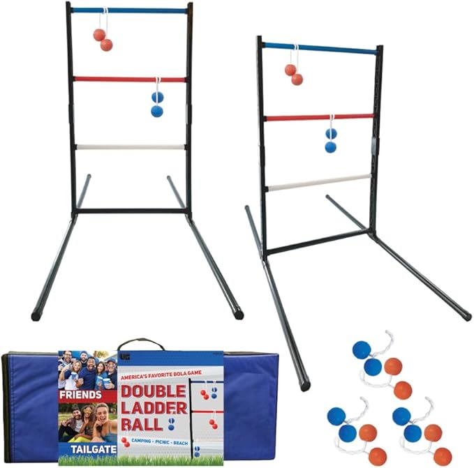 Double Ladder Ball Indoor Outdoor Ladderball Game Set, 6 Soft Rubber Bolas Balls, Zippered Travel Case, Premium Quality and Durability for 2 or More Players Ages 8 and Up