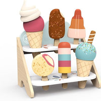 Speedy Monkey Ice Cream Shop - Ice Cream Toys for Kids | Includes 6 Vibrant Ice Creams, Sturdy Stand, Accessories, Easy to Clean Toy Food | FSC Certified Wooden Kitchen Toys Ages 3+ Toys for Girls