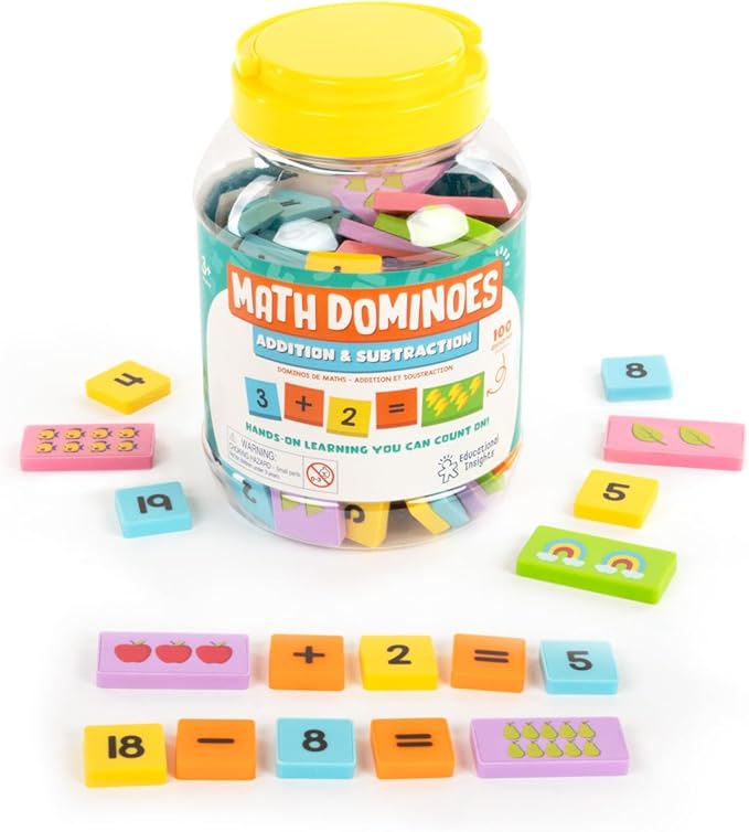 Educational Insights Math Dominoes Addition & Subtraction - Includes 60 Symbol & 40 Picture Dominoes, Gift for Ages 3+