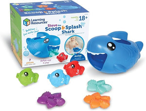 Learning Resources Steve The Scoop & Splash Shark, 7 Pieces, Ages 18 Months+, Toddler Learning Toys, Baby Toys ,Toddler Bathtub,Pool Toys, Water Toys