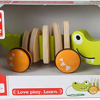 Hape Walk-A-Long Croc Toddler Wooden Pull Along Toy, L: 11.6, W: 4.3, H: 4.3 inch