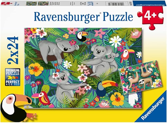 Ravensburger Koalas and Sloths 2 x 24 Piece Jigsaw Puzzle Set for Kids - 05183 - Every Piece is Unique, Pieces Fit Together Perfectly