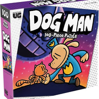 Dog Man: Grime and Punishment 100-piece jigsaw puzzle. 14 inch by 19 inch puzzle of Dav Pilkey’s famous crime fighting canine contains 100 pieces for challenging fun. Ages 6 and up.