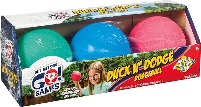 Mini Dodge Ball Set Game Set of 3 Kickball for Younger Kids Assorted Colors, Duck-n-Dodge Set