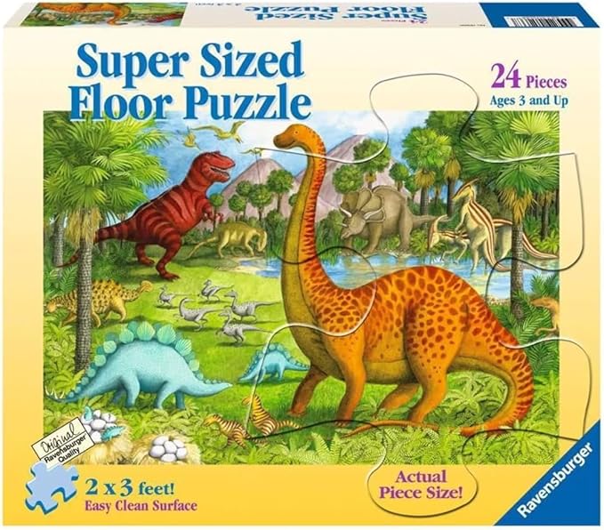 Ravensburger Dinosaur Pals - 24 Piece Giant Floor Puzzle for Kids | Unique Interlocking System | Enhances Problem Solving Skills | FSC Certified Sustainable Materials