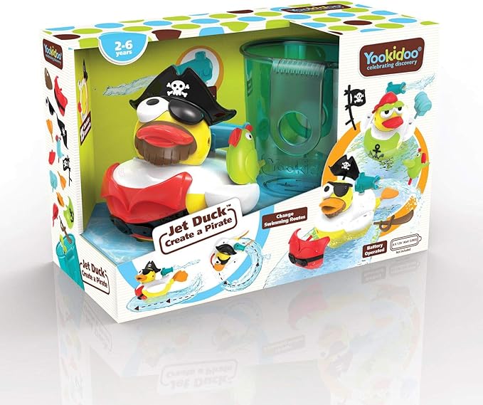 Yookidoo Jet Duck Pirate Bath Toy with Powered Water Cannon Shooter - Sensory Development & Bath Time Fun for Kids - Ages 2+