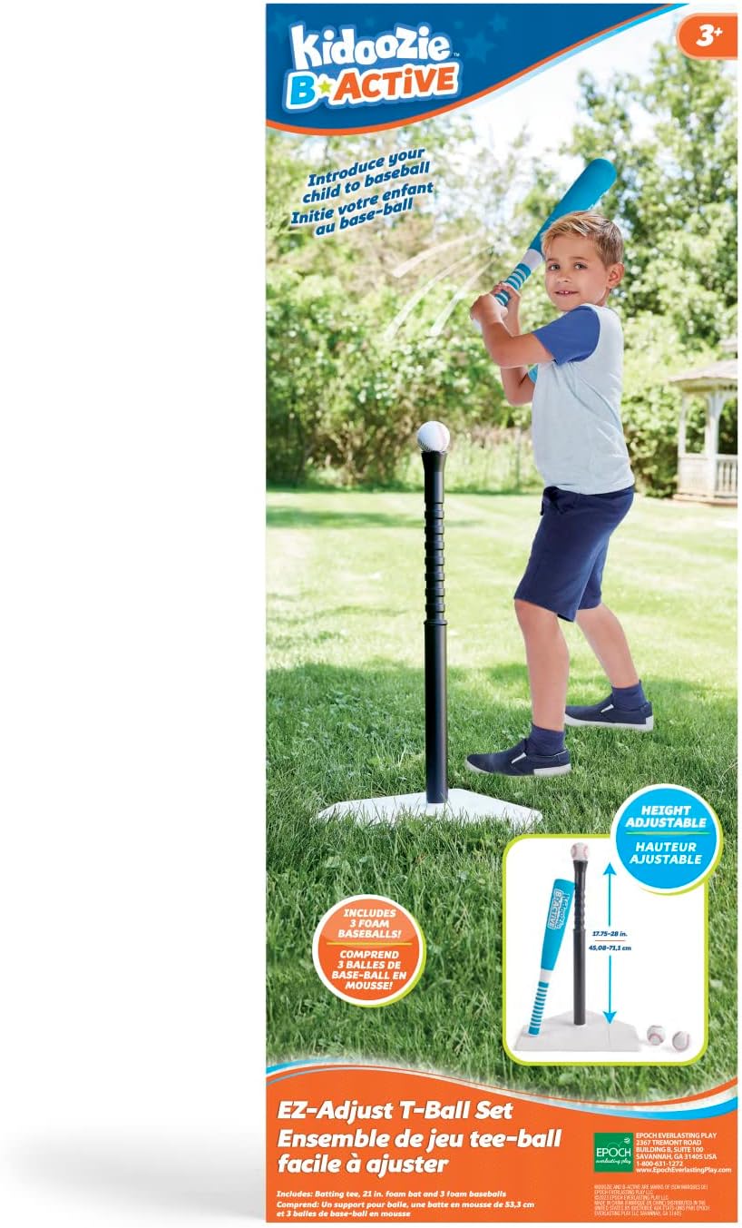 EZ-Adjust T-Ball Set - Height-Adjustable T-Ball Set for Kids - Soft Foam Bat and 3 Tee Balls Included