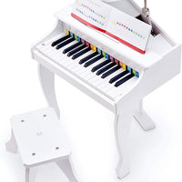 Hape Deluxe White Grand Piano | Thirty Key Piano Toy with Stool, Electronic Keyboard Musical Toy Set for Kids 3 Years+