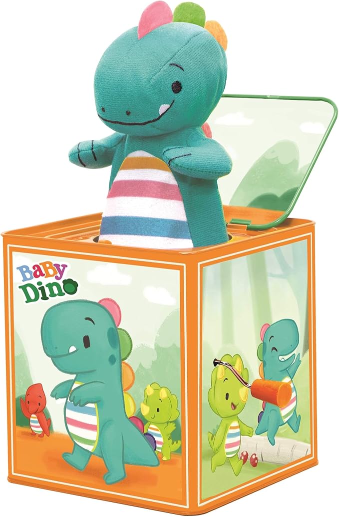 Baby Dino Jack in The Box - Classic Tin Musical Popping Toy - Ages 18 Months to 4 Years