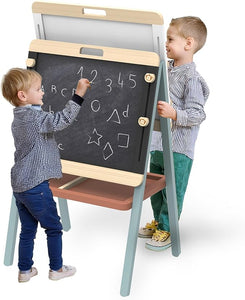 Adjustable Wooden Easel for Kids | Double-Sided Wooden Chalkboard & Magnetic Whiteboard | Learning Toys for Children | Ideal Holiday Gift for Christmas & Birthdays