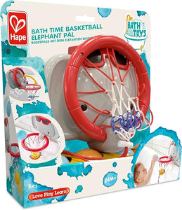 Hape Bath Time Basketball Elephant Pal | Bathtub Shooting Game, 1 Hoop with Suction Cups and 4 Balls, for Children 18 Months+