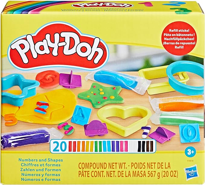 Play-Doh Numbers and Shapes Playset with 17 Tools and 20 Compound Sticks, Kids Arts and Crafts Toys for 3 Year Old Girls and Boys and Up