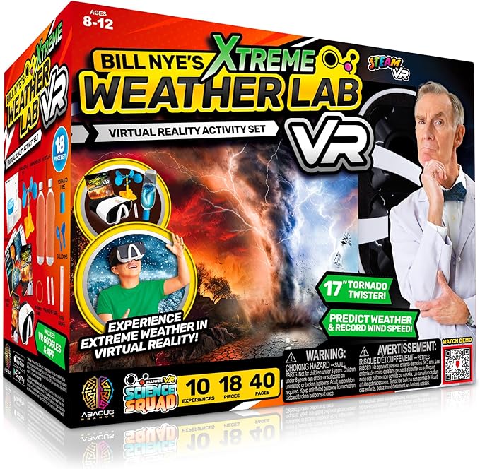 Bill Nye's Science Squad: Xtreme Weather Lab VR - Virtual Reality Kids Science Kit, Book and Interactive Learning Activity Set - for Ages 8 and Up