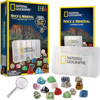 NATIONAL GEOGRAPHIC Rocks and Minerals Education Set – 15-Piece Rock Collection Starter Kit with Tiger’s Eye, Rose Quartz, Red Jasper, and More, Display Case and Identification Guide