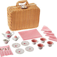 Butterfly Tea Set Basket - 23 Piece Miniature Porcelain Set with Picnic Basket - Includes Service for Four - Ages 8 and Up