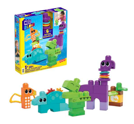 MEGA BLOKS Fisher-Price Sensory Toy Blocks Squeak N Chomp Dinos