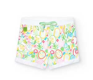 Baby girl's plush shorts with green print